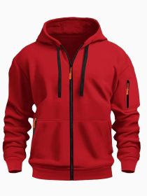 Zipper Hooded Sweatshirt Men's Sports Casual Cardigan Coat (Option: Red-M)