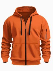 Zipper Hooded Sweatshirt Men's Sports Casual Cardigan Coat (Option: Orange-M)