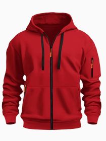 Zipper Hooded Sweatshirt Men's Sports Casual Cardigan Coat (Option: Red-XXXL)