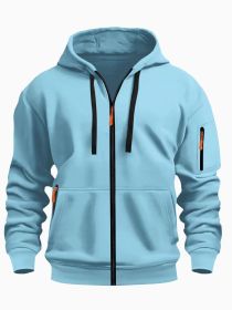 Zipper Hooded Sweatshirt Men's Sports Casual Cardigan Coat (Option: Light Blue-XXXL)