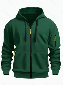 Zipper Hooded Sweatshirt Men's Sports Casual Cardigan Coat (Option: Dark Green-XXXL)