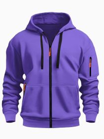 Zipper Hooded Sweatshirt Men's Sports Casual Cardigan Coat (Option: Purple-XXXL)