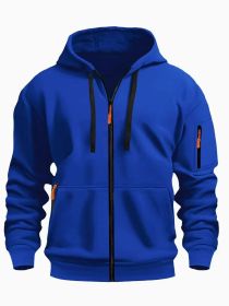 Zipper Hooded Sweatshirt Men's Sports Casual Cardigan Coat (Option: Sapphire Blue-XXXL)